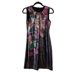 Tahari Sleeveless Sequin Cocktail Dress Black Purple Sheath Shift Women's 2